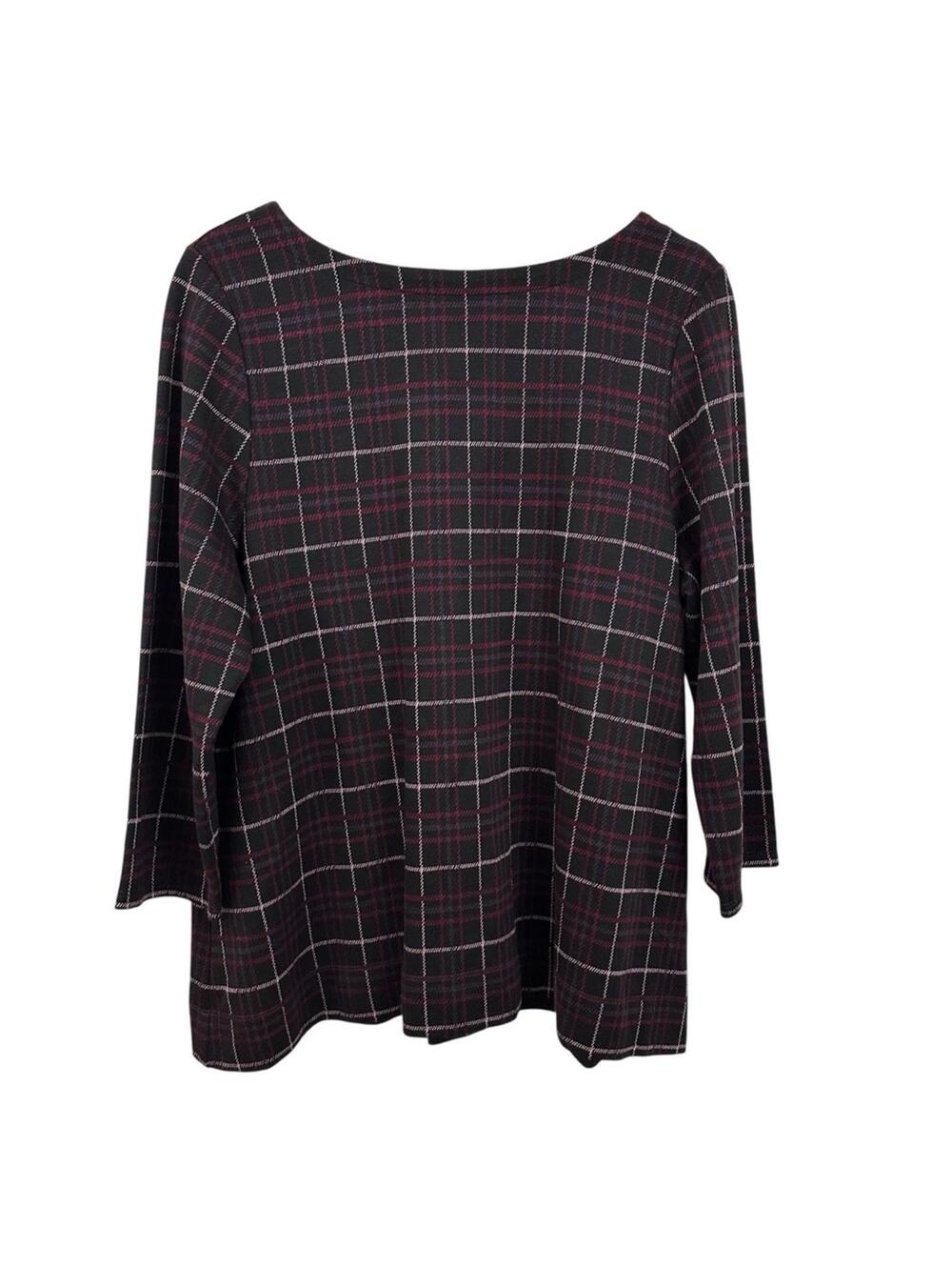 NWT J. Jill Women’s Bordeauxmt Knit Pleat Back Sleeves Plaid Blouse Size L